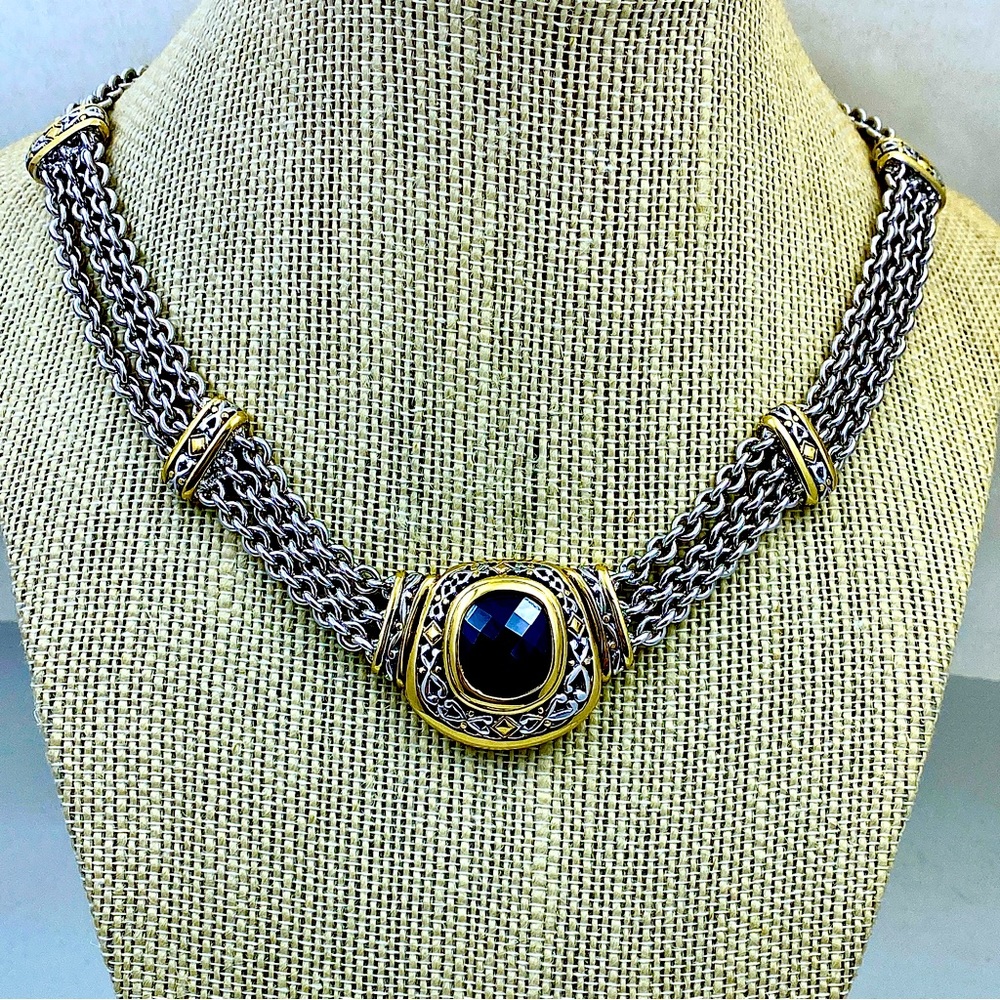 JOHN MEDEIROS Three Strand And Black CZ Necklace